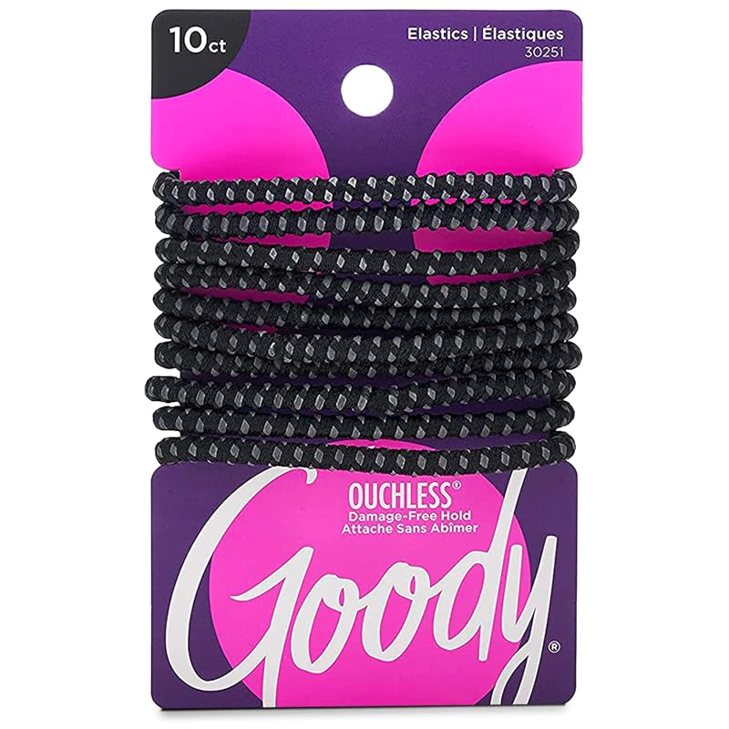 Goody Ouchless No Slip Black Hair Ties, 10 Pack, 4MM SlideProof Pain-F