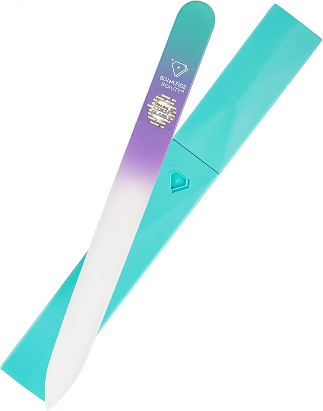 Bona Fide Beauty Czech Glass Nail File with Case, Pastel Green Violet 