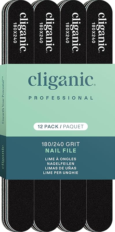 Cliganic 12-Pack 180/240 Grit Emery Board Set for Gel and Acrylic Nails