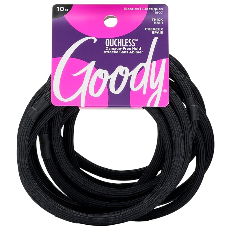 Goody Ouchless XL Extra Thick Hair Elastics, No Damage Strong Hold, 10