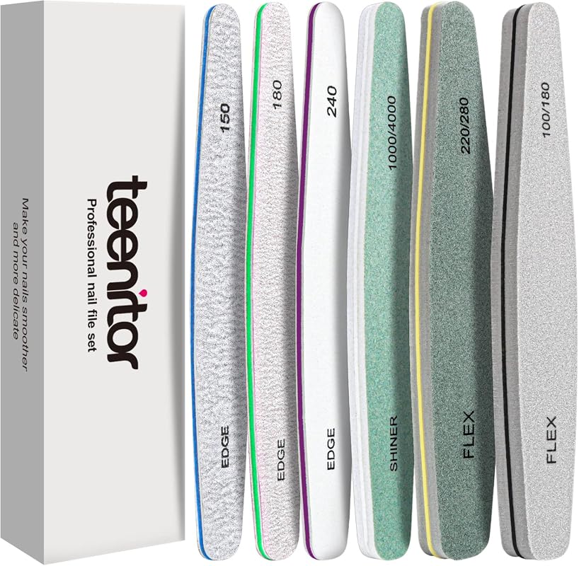 Teenitor 6-Piece Nail File Buffer Kit with 100/180 Grit Emery Boards for Manicure