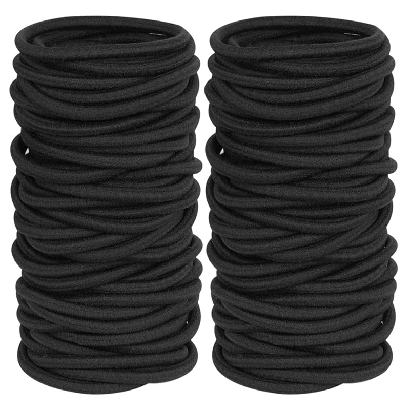 120 Pieces Black Hair Ties for Thick Curly Hair - Snag-Free Elastic Po