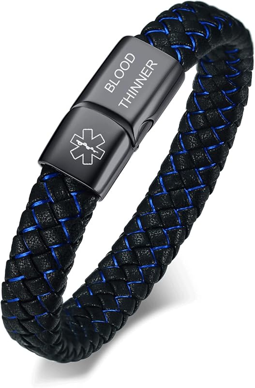 VNOX Blue Braided Leather Medical Caduceus Bracelet with Magnetic Clas