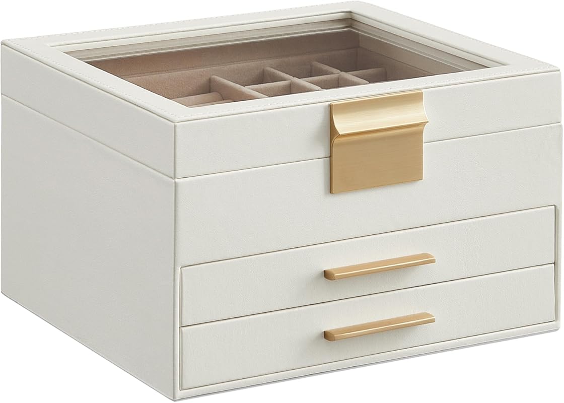 SONGMICS GISELLA 3-Layer Jewelry Box Organizer with 2 Drawers, Glass L