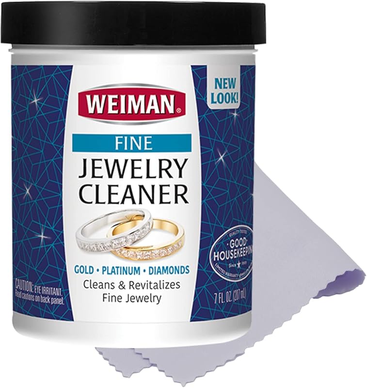 Weiman Fine Jewelry Cleaner Liquid with Brush - Gold, Platinum, Diamond & Gemstone Restoration, 6 Oz