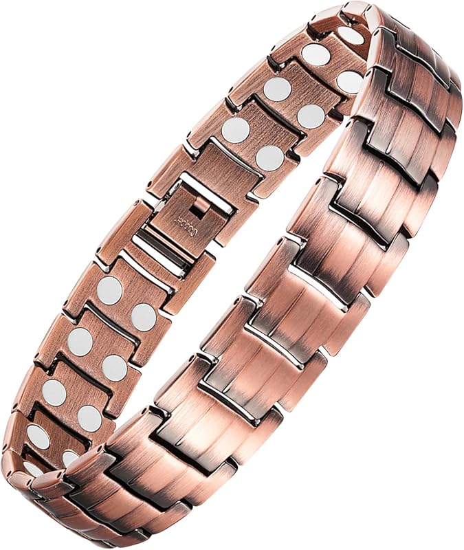 Feraco Men's Elegant 99.99% Solid Copper Magnetic Bracelet with Double