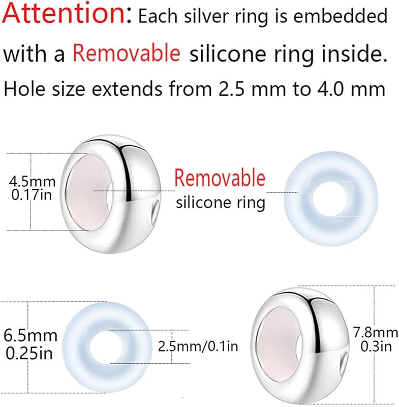 Clip Stopper Charms Sterling Silver Rondelle Spacer Bead Charm Stopper