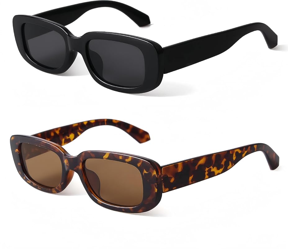 BUTABY Rectangle Sunglasses for Women - Retro 90s Vintage Narrow Squar