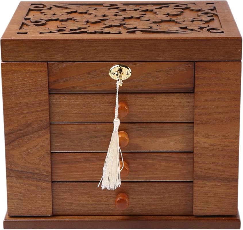 Changsuo Solid Wood Jewelry Box for Women, Lockable Organizer for Ring