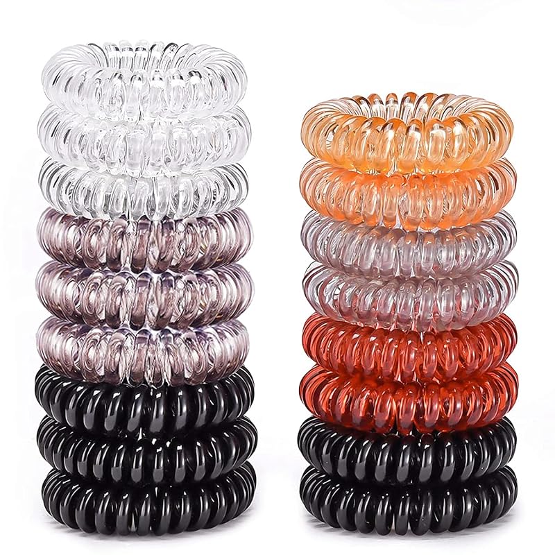 Spiral Coil Hair Ties 17 Pack No Crease Ponytail Holders for Thick Thin Hair
