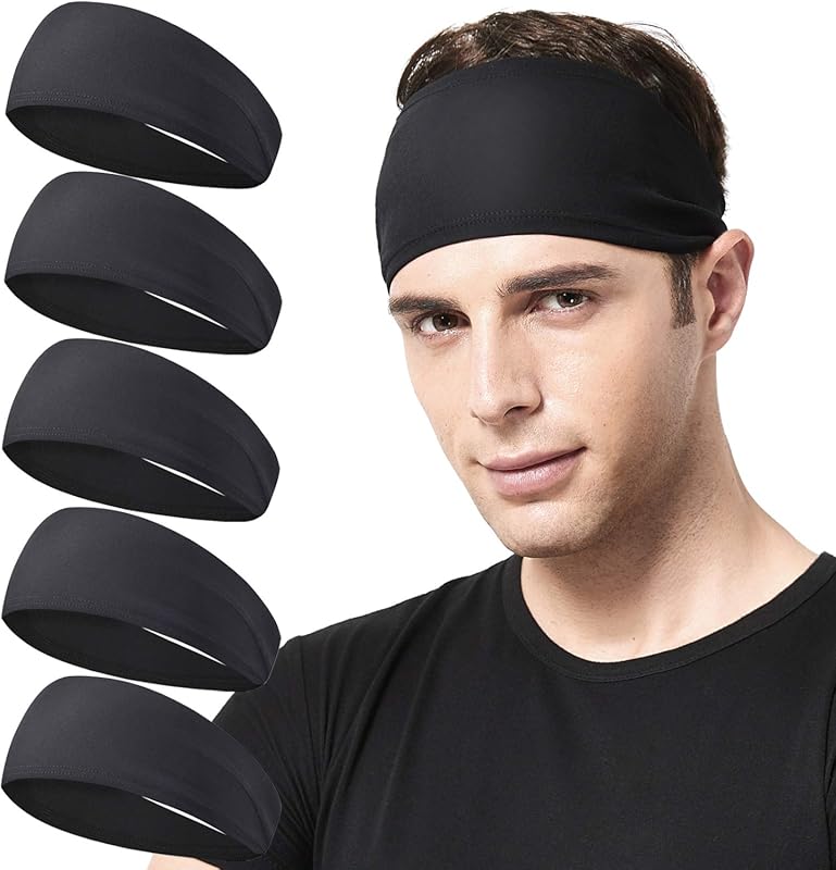 Acozycoo 5 Pack Stretchy Sports Headband for Men & Women, Workout Swea