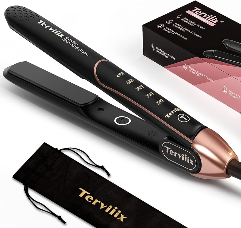 Terviiix Non-Snagging Ceramic 1-Inch Flat Iron Straightener & Curler, 