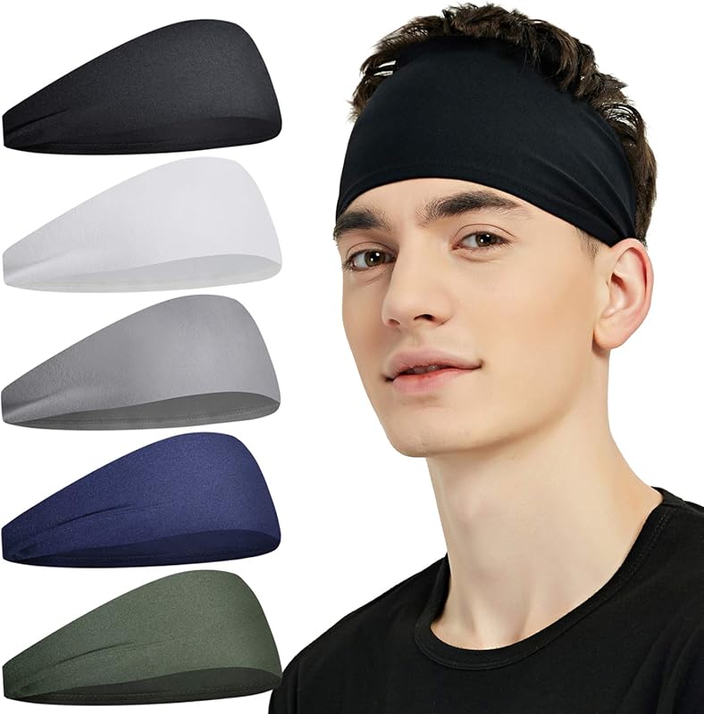 Pilamor 5 Pack Moisture Wicking Sports Headbands for Men & Women - Wor