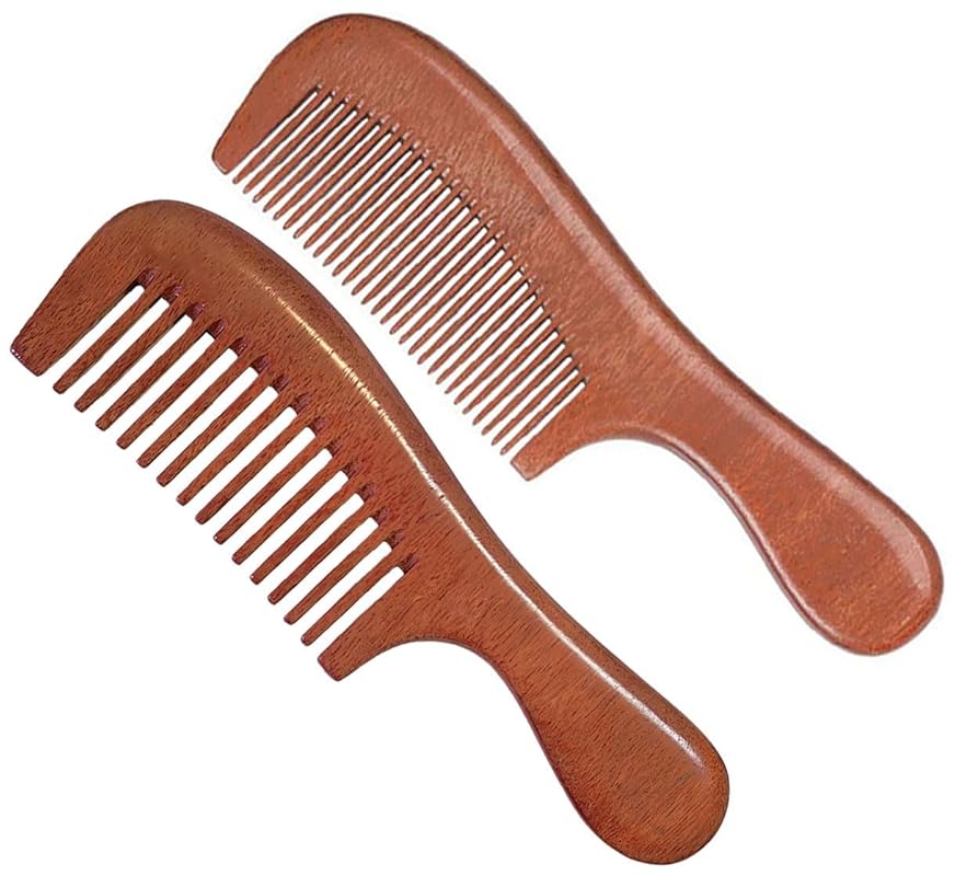 Sandalwood 2 PCS Hair Comb Set: Wide & Fine Tooth, Anti-static for Det