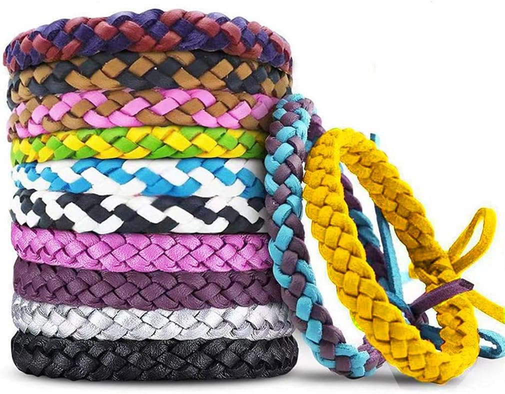 12 Pack PU Leather Mosquito Repellent Bracelets for Kids and Adults, I