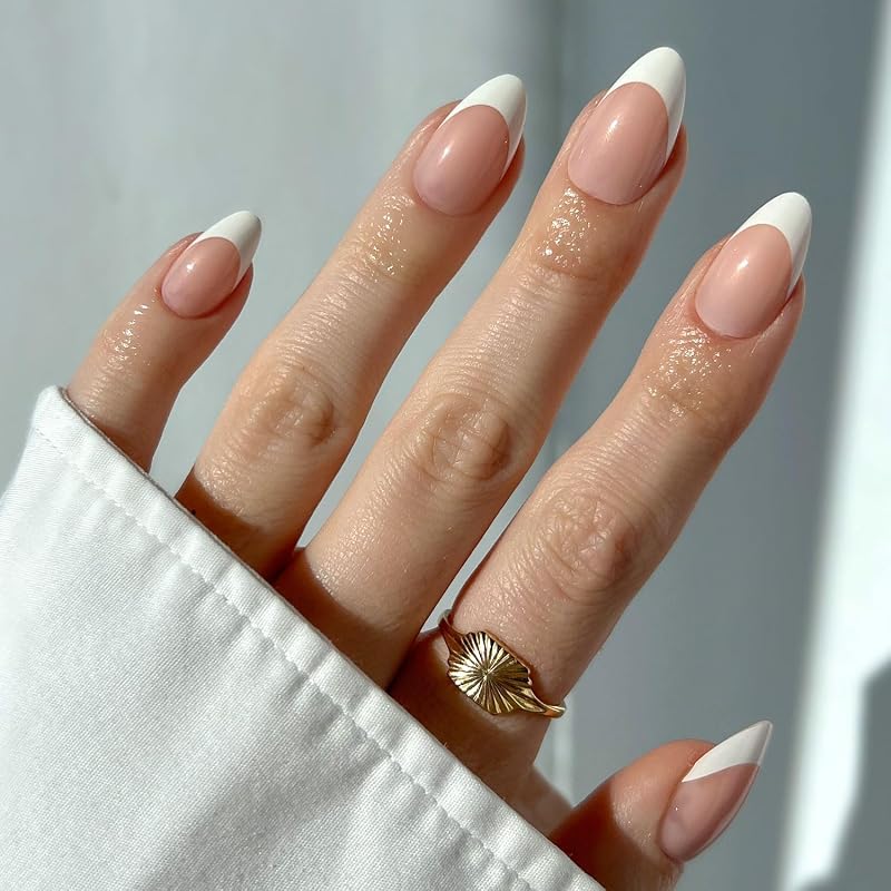Glamnetic Press On Nails MaDamn French Tip UV Finish Short Almond Fake