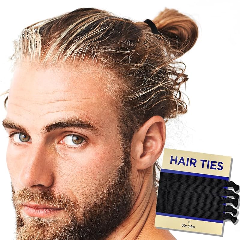 HAVHAF Knotted Hair Ties for Men, Wide Black Design, No Crease or Dama