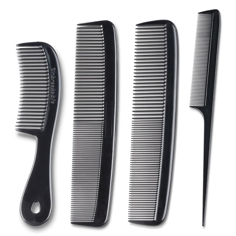 Mars Wellness 4 Piece Professional Hair Comb Set, Black, USA Made, Pre