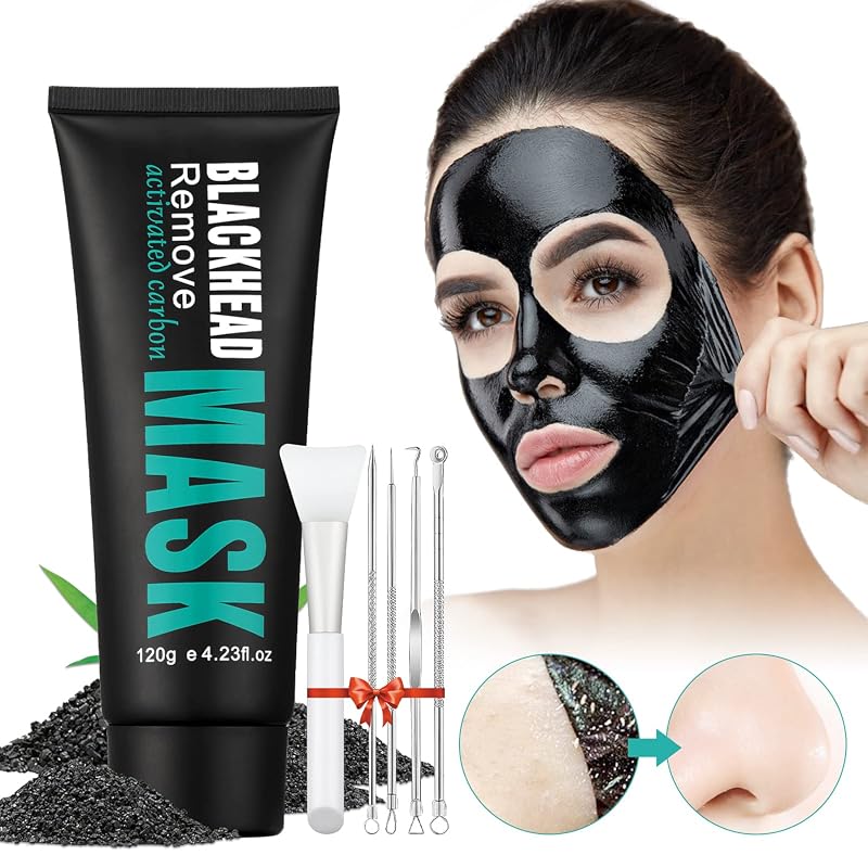 Activated Charcoal Peel Off Face Mask Kit with Brush and Pimple Extrac