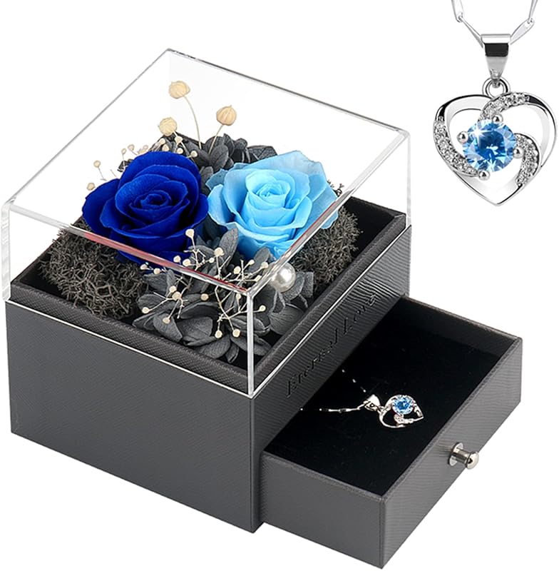 Preserved Rose Jewelry Box with Necklace - Birthday Gifts for Women, M