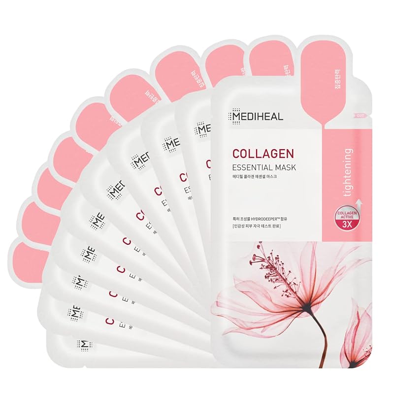 MEDIHEAL Collagen Essential Face Mask for Lifting, Firming, and Glass 