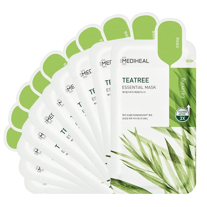 MEDIHEAL Tea Tree Essential Face Mask for All Skin Types, Soothing and