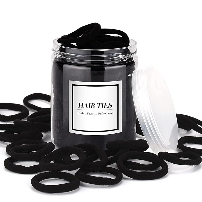 iFwevs Cotton Seamless Black Hair Ties 50 Pack No Damage Elastics for Curly Hair