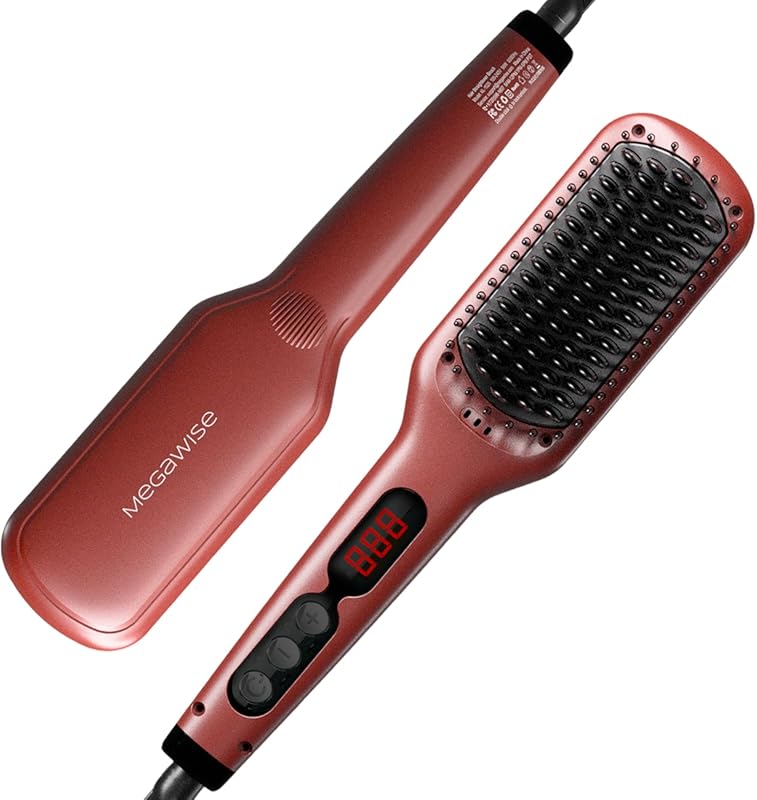 MEGAWISE Pro Hair Straightener Brush: Fast Ceramic Ionic for Smooth Fr
