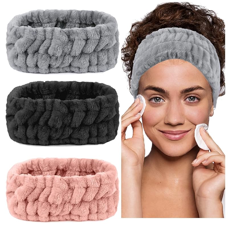 LAPOHI 3 Pack Microfiber Towel Spa Headbands for Face Washing, Makeup,