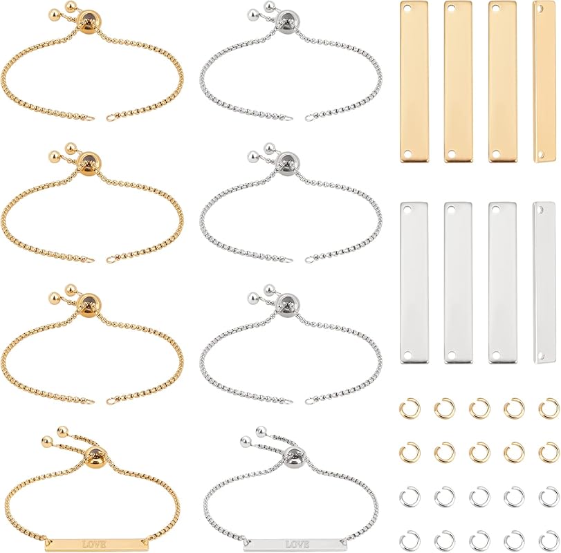 UNICRAFTALE 8 Set Engravable Stainless Steel Bracelet DIY Kit with Bla