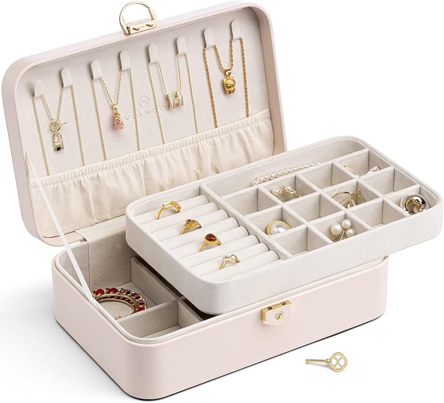 Vlando 2-Layer Jewelry Box Organizer for Women, Removable Tray for Ear