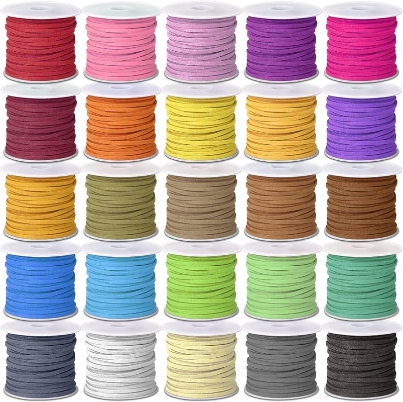Cridoz 25 Rolls Faux Suede Leather Cord Flat Strips for Jewelry Making