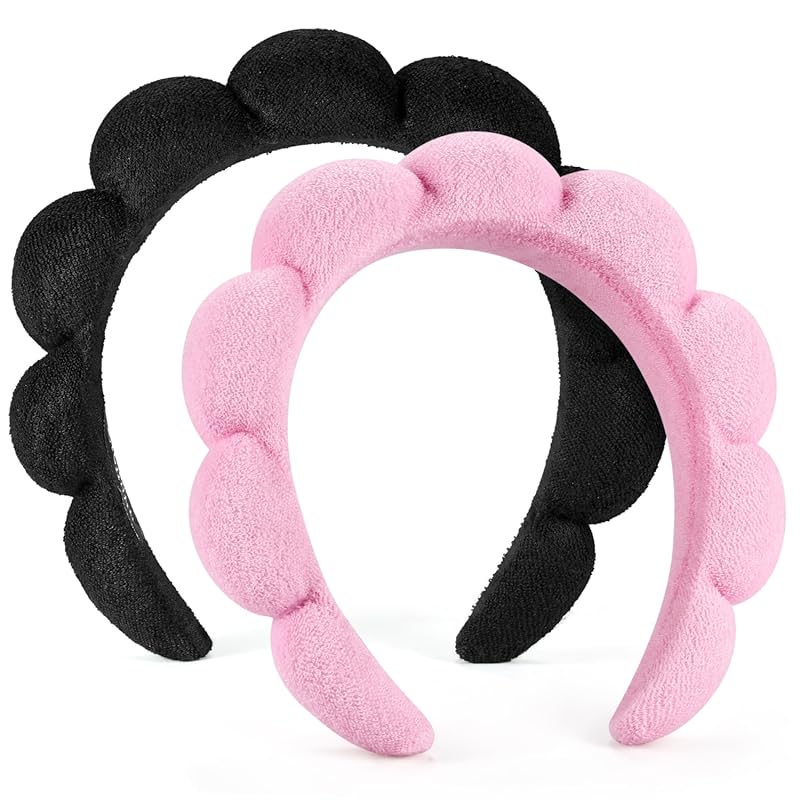 Ztomine 2 Pack Puffy Spa Headbands: Soft Terry Cloth for Face Washing,