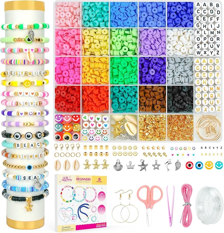 Dowsabel 5000 Pcs Preppy Polymer Clay Beads Bracelet Making Kit with C