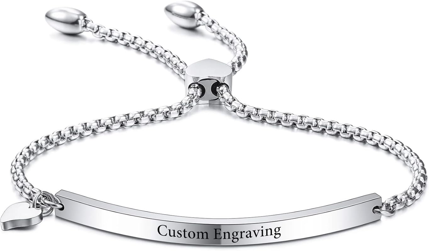 INBLUE Custom Engraved Name Bracelet Stainless Steel Adjustable Bangle