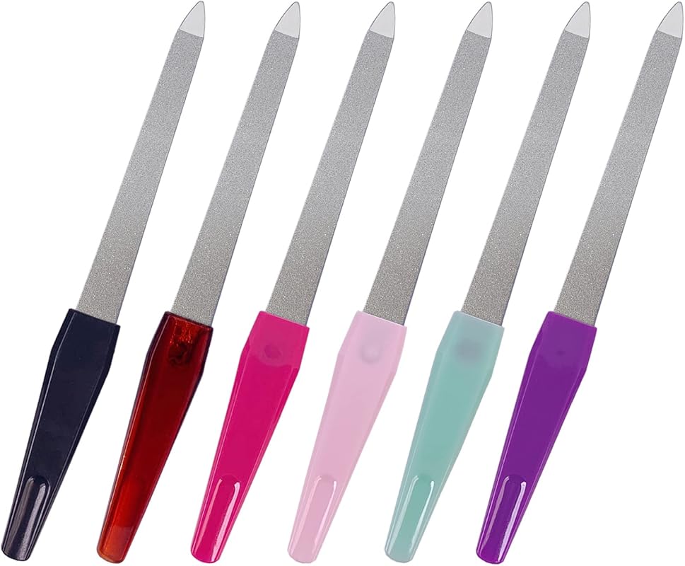 6 Pack Stainless Steel Metal Nail Files for Natural Nails, Sword Shape