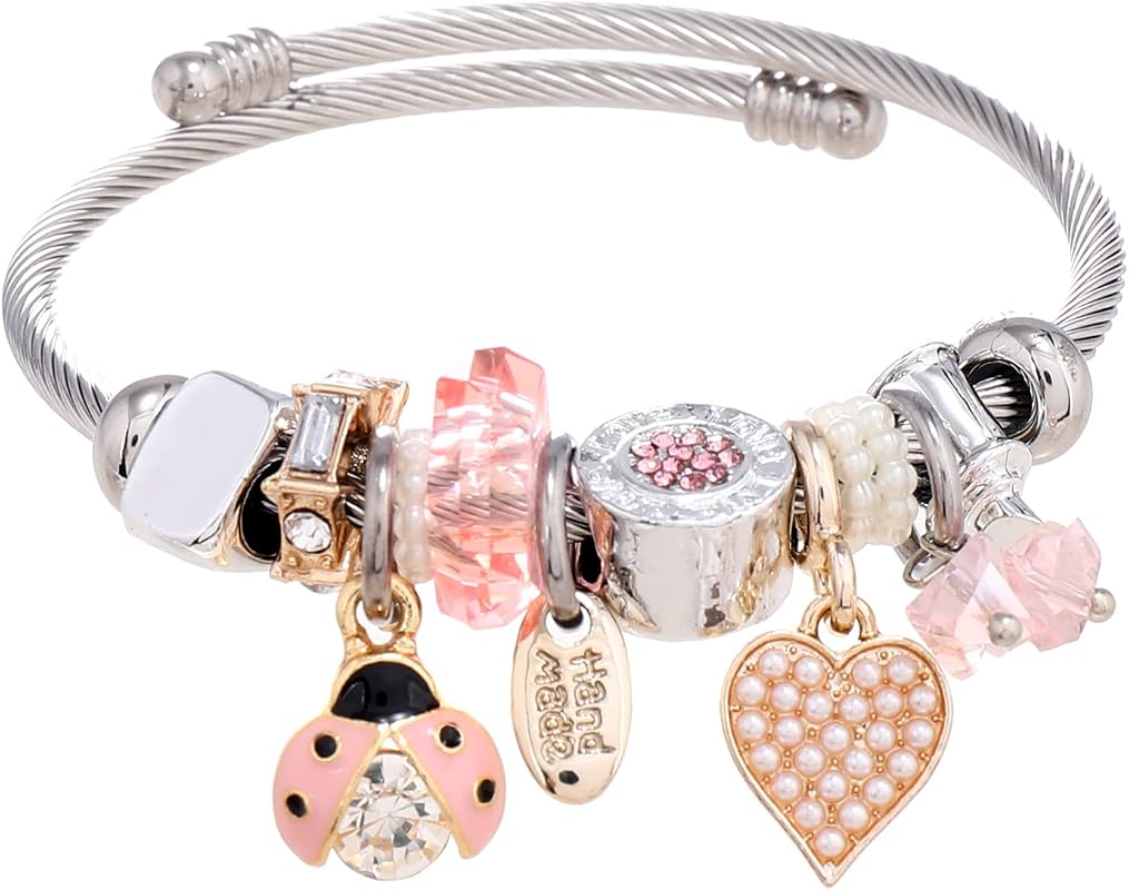 DS Adjustable Cartoon Friendship Stainless Steel Charm Bangle Bracelet