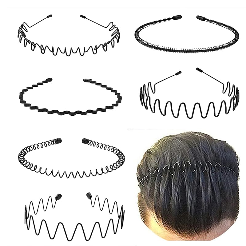 6 Pack Metal Headbands for Men & Women, Wavy Non-Slip Elastic for Spor