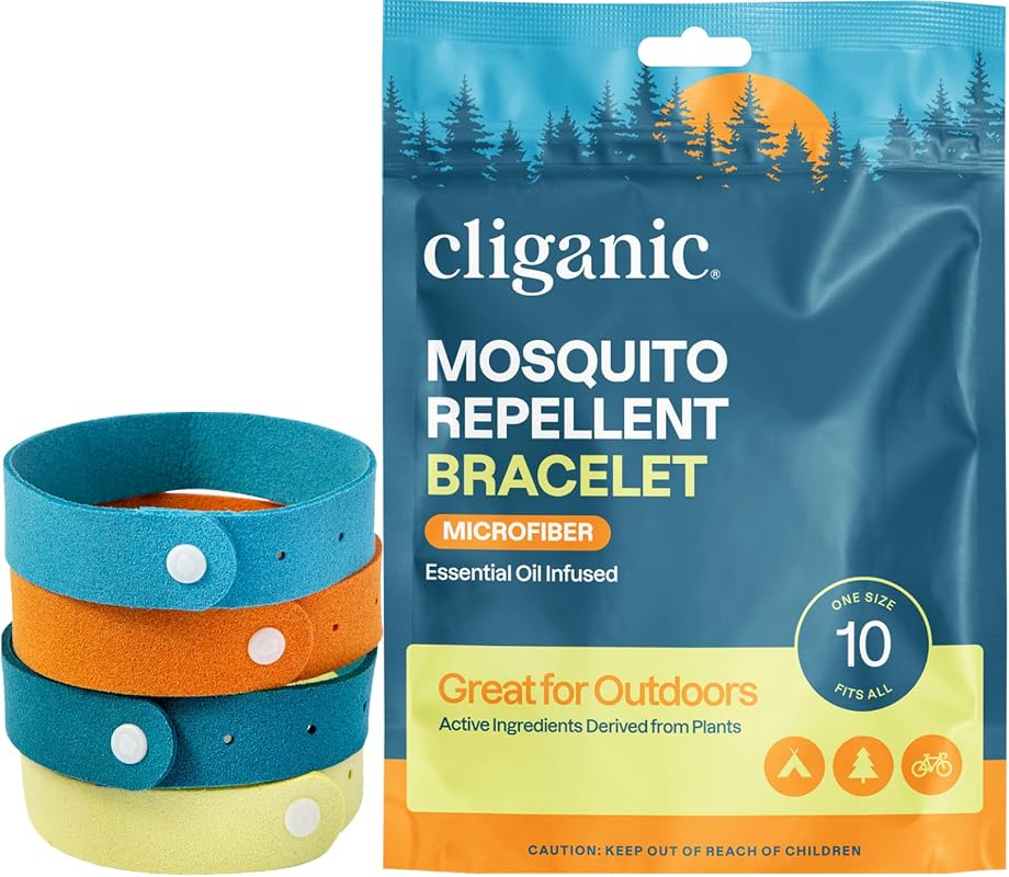 Cliganic 10 Count DEET-Free Mosquito Repellent Microfiber Bracelets fo