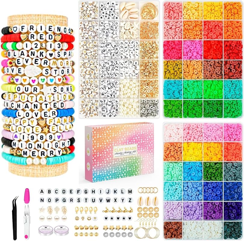 Bracelet Making Kit with 14000pcs Clay Beads in 48 Colors - Number and