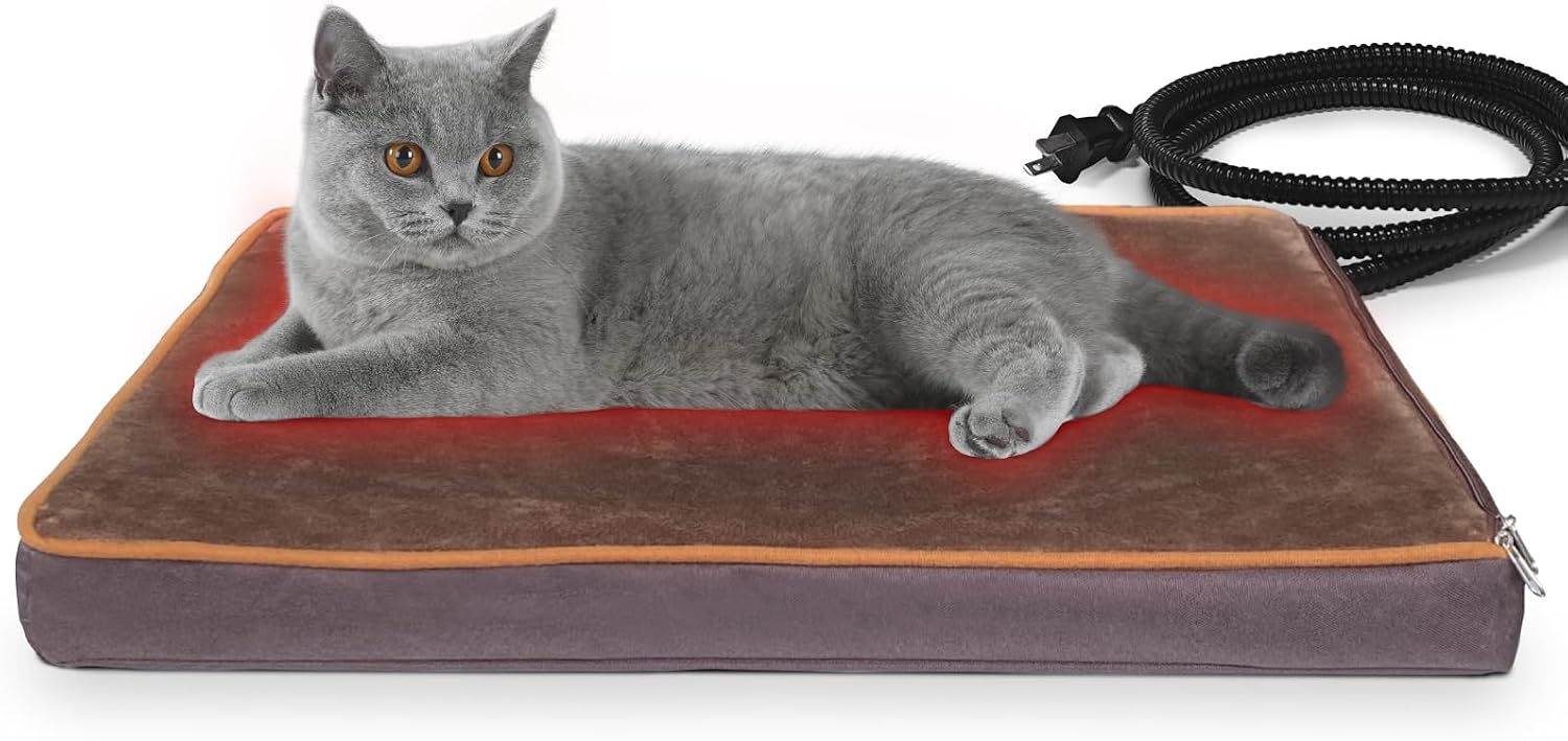 NAMOTEK Outdoor Heated Pet Bed with Orthopedic Foam, Auto Temperature