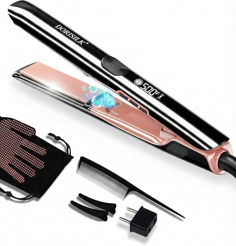 DORISILK Professional 500°F Ceramic Flat Iron Hair Straightener, 2-in-