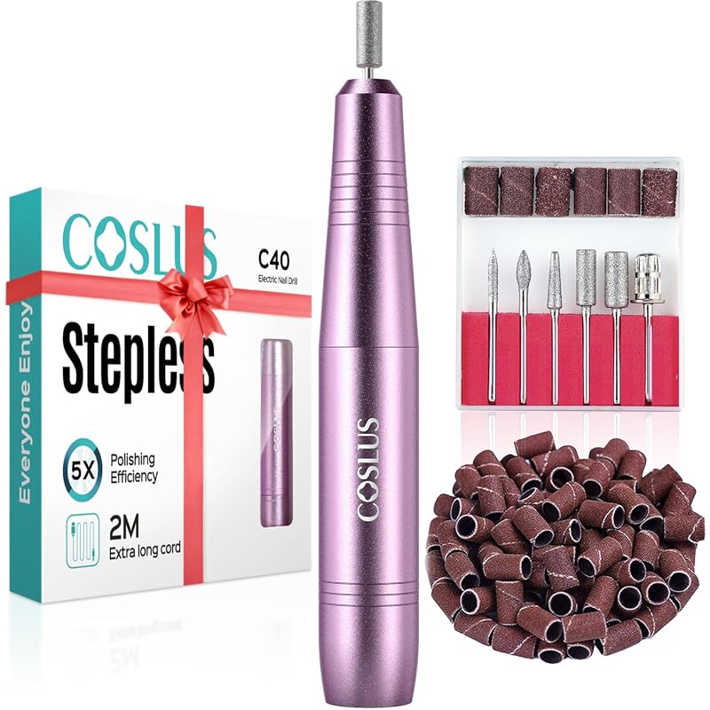 COSLUS C40 Electric Nail Drill File Kit for Acrylic Gel Dip Nails, Por