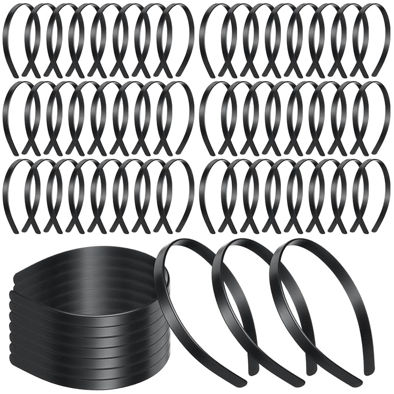 Hotop 100 Pcs Black Plastic Headbands 1/2 Inch Wide No Teeth for Women