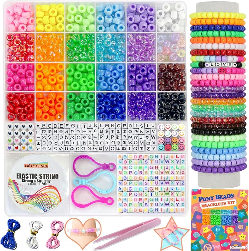 LIS HEGENSA Pony Beads Bulk,Kandi Beads for Necklace Jewelry Making Ha
