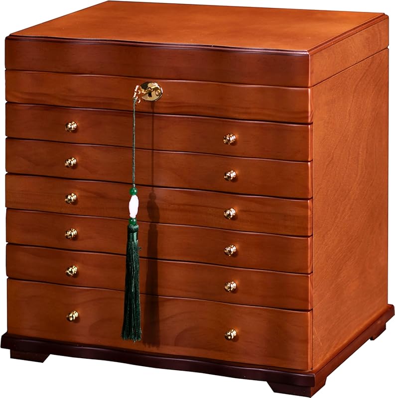 Large Wooden Jewelry Box Organizer for Women, 9-Layer Storage with Nec