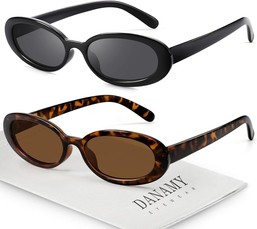 DANAMY Retro Oval Sunglasses for Women Men 90s Vintage Fashion Small S