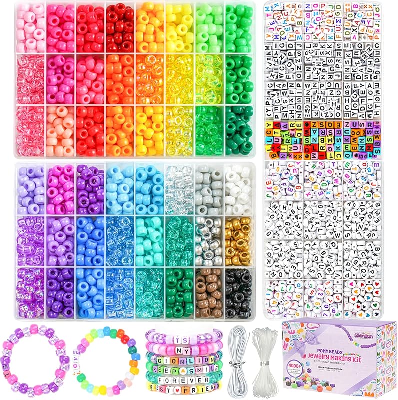 Gionlion 4200Pcs Pony Beads for Bracelet Making Kit, 48 Colors Kandi B
