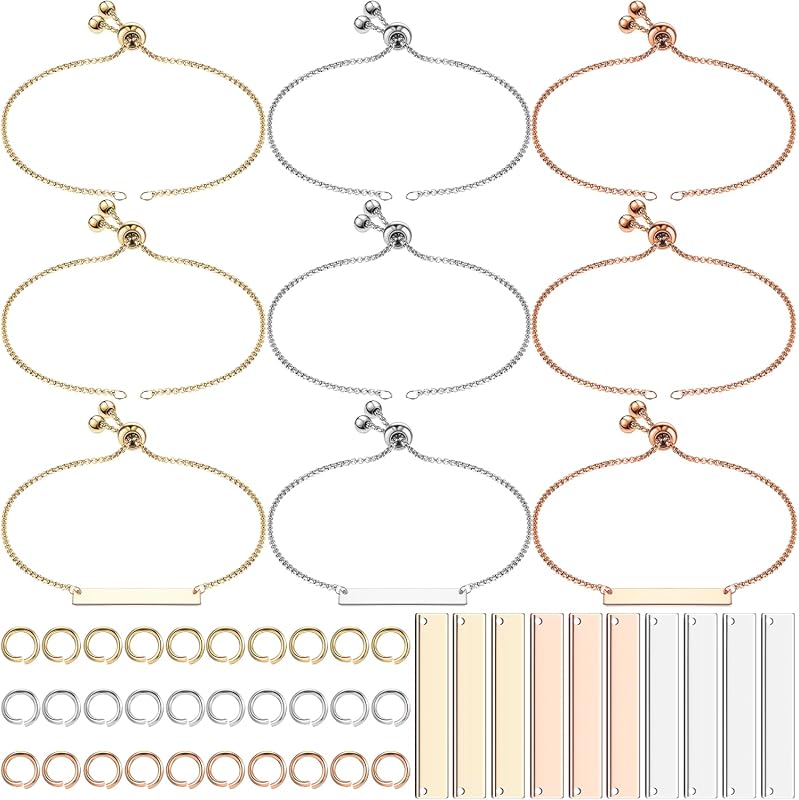 Ecation 10-Piece Engravable Bracelet DIY Kit with Blank Tag Pendants a