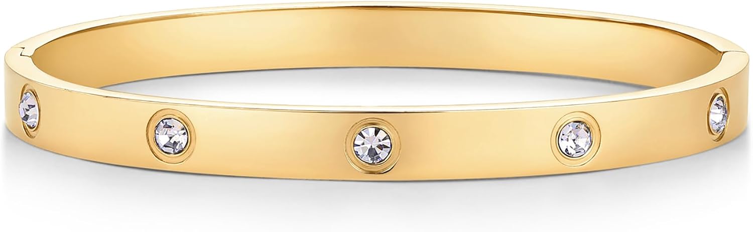 PAVOI 14K Gold Plated Bangle Bracelet for Women - Waterproof Cubic Zir